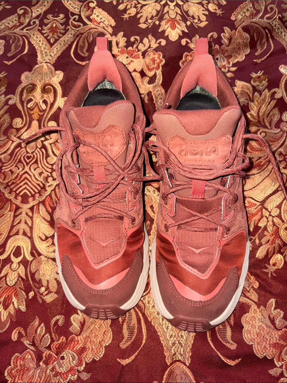 Hoka Women's Burgundy Trail-Ready Athletic Sneakers